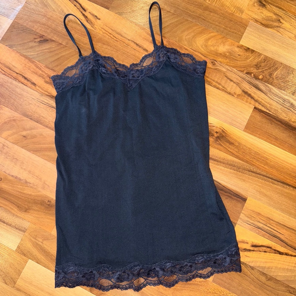 Grane Lace Trim Cami Tank Top XL Nylon Spandex V Neck Adjustable Straps Y2K